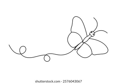 Butterfly Continuous one line art drawing with Color monarch butterflies isolated on the white background