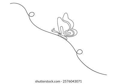 Butterfly Continuous one line art drawing with Color monarch butterflies isolated on the white background