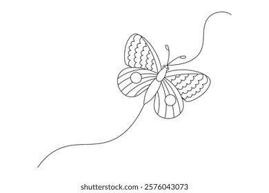 Butterfly Continuous one line art drawing with Color monarch butterflies isolated on the white background