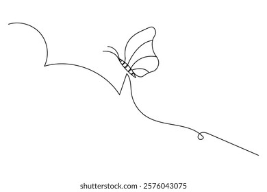 Butterfly Continuous one line art drawing with Color monarch butterflies isolated on the white background