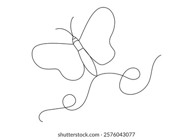 Butterfly Continuous one line art drawing with Color monarch butterflies isolated on the white background