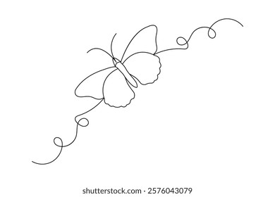 Butterfly Continuous one line art drawing with Color monarch butterflies isolated on the white background