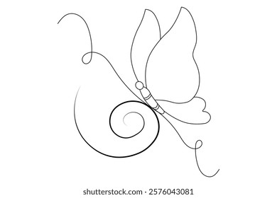 Butterfly Continuous one line art drawing with Color monarch butterflies isolated on the white background