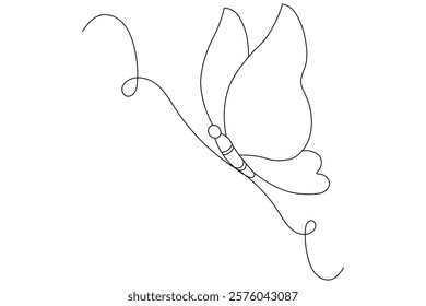 Butterfly Continuous one line art drawing with Color monarch butterflies isolated on the white background