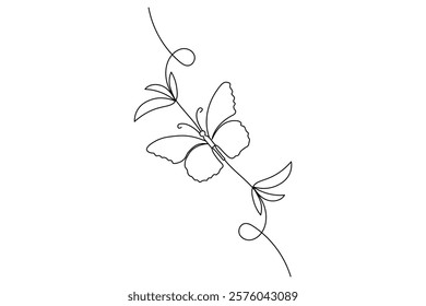 Butterfly Continuous one line art drawing with Color monarch butterflies isolated on the white background