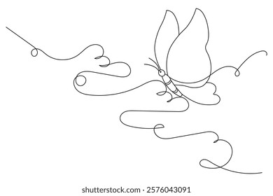 Butterfly Continuous one line art drawing with Color monarch butterflies isolated on the white background