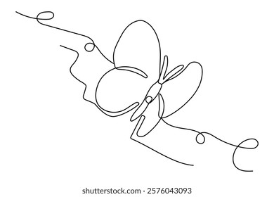 Butterfly Continuous one line art drawing with Color monarch butterflies isolated on the white background