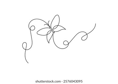 Butterfly Continuous one line art drawing with Color monarch butterflies isolated on the white background