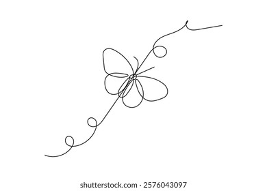 Butterfly Continuous one line art drawing with Color monarch butterflies isolated on the white background