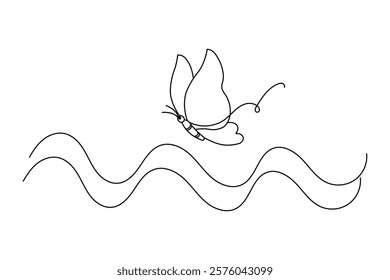 Butterfly Continuous one line art drawing with Color monarch butterflies isolated on the white background