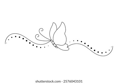 Butterfly Continuous one line art drawing with Color monarch butterflies isolated on the white background