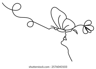 Butterfly Continuous one line art drawing with Color monarch butterflies isolated on the white background