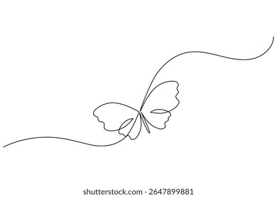 Butterfly continuous one line art drawing beautiful flying minimalist single line unique butterfly vector illustration.