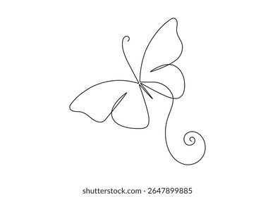 Butterfly continuous one line art drawing beautiful flying minimalist single line unique butterfly vector illustration.