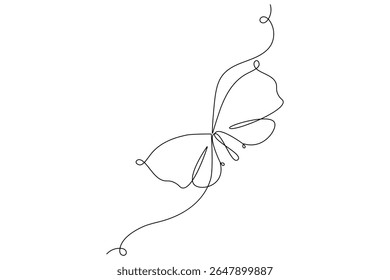 Butterfly continuous one line art drawing beautiful flying minimalist single line unique butterfly vector illustration.