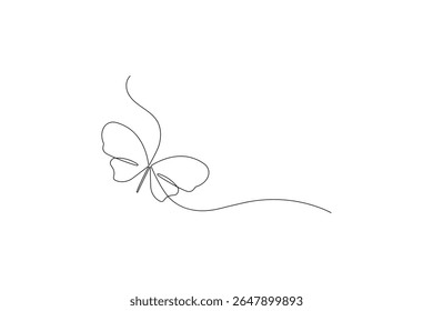 Butterfly continuous one line art drawing beautiful flying minimalist single line unique butterfly vector illustration.