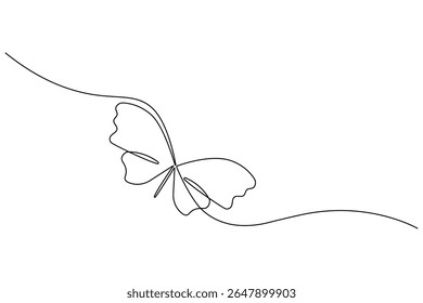 Butterfly continuous one line art drawing beautiful flying minimalist single line unique butterfly vector illustration.