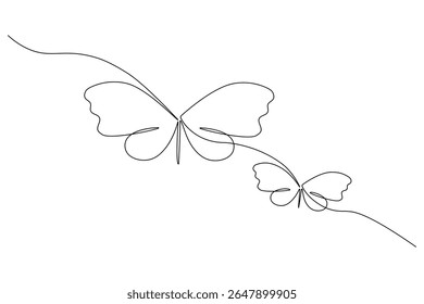 Butterfly continuous one line art drawing beautiful flying minimalist single line unique butterfly vector illustration.