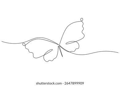 Butterfly continuous one line art drawing beautiful flying minimalist single line unique butterfly vector illustration.