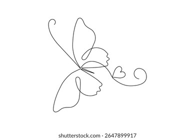 Butterfly continuous one line art drawing beautiful flying minimalist single line unique butterfly vector illustration.