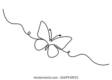 Butterfly continuous one line art and outline vector illustration.