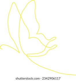Butterfly. Continuous one line drawing. Yellow and white vector illustration