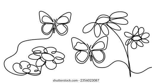 Butterfly Continuous One Line Drawing. Simple Butterfly One Line Drawing. Minimalist Contour Illustration.	