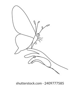 Elemento de dibujo continuo de una línea de mariposa aislado en fondo blanco 
ilustración vectorial de esquema de línea única
