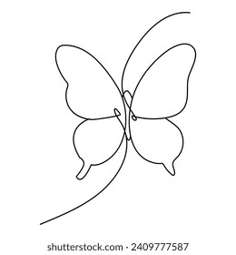 Butterfly continuous one line drawing element isolated on white background 
and single line art outline vector illustration
