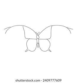 Butterfly continuous one line drawing element isolated on white background 
and single line art outline vector illustration
