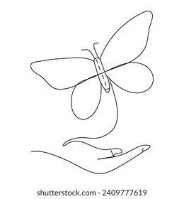 Butterfly continuous one line drawing element isolated on white background 
and single line art outline vector illustration
