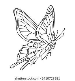 Butterfly continuous one line drawing element isolated on white background 
and single line art outline vector illustration