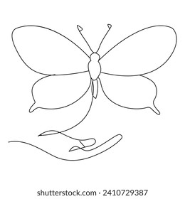 Butterfly continuous one line drawing element isolated on white background 
and single line art outline vector illustration