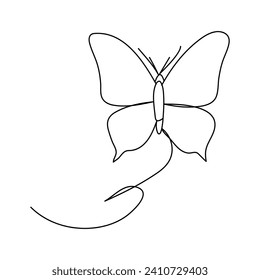 Butterfly continuous one line drawing element isolated on white background 
and single line art outline vector illustration