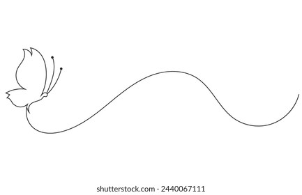 Butterfly Continuous One Line Drawing. Simple Butterfly One Line Drawing. Minimalist Contour  Illustration. Doodle vector illustration