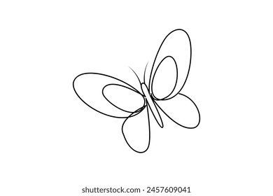 Butterfly continuous one line drawing of  Isolated outline vector art white background 