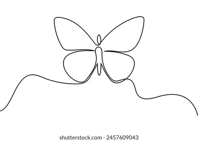 Butterfly continuous one line drawing of  Isolated outline vector art white background 