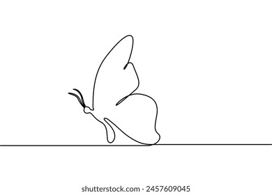 Butterfly continuous one line drawing of  Isolated outline vector art white background 