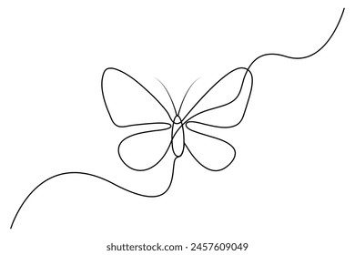 Butterfly continuous one line drawing of  Isolated outline vector art white background 