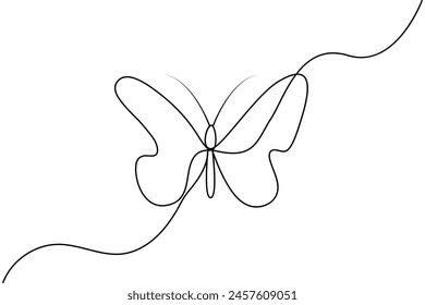 Butterfly continuous one line drawing of  Isolated outline vector art white background 