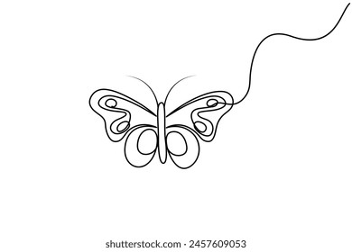 Butterfly continuous one line drawing of  Isolated outline vector art white background 