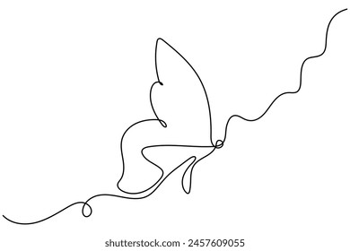 Butterfly continuous one line drawing of  Isolated outline vector art white background 