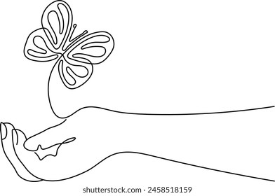 Butterfly continuous One line drawing. Vector illustration of various insect forms in trendy outline style