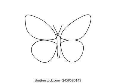 Butterfly continuous one line drawing of  Isolated outline vector art white background