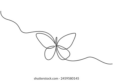 Butterfly continuous one line drawing of  Isolated outline vector art white background