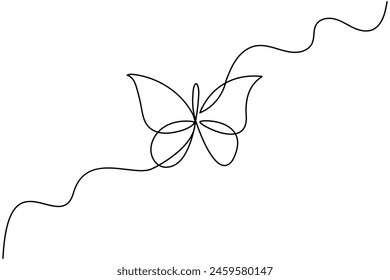 Butterfly continuous one line drawing of  Isolated outline vector art white background