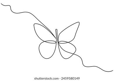 Butterfly continuous one line drawing of  Isolated outline vector art white background