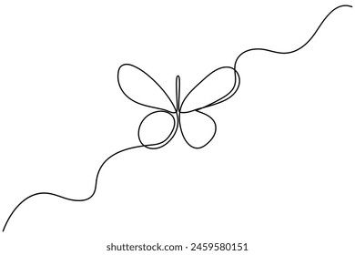 Butterfly continuous one line drawing of  Isolated outline vector art white background