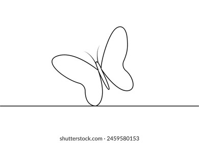 Butterfly continuous one line drawing of  Isolated outline vector art white background