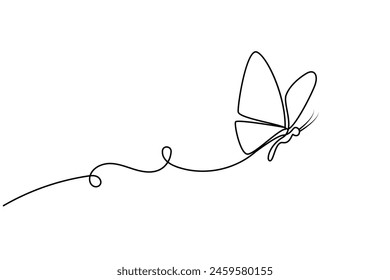 Butterfly continuous one line drawing of  Isolated outline vector art white background